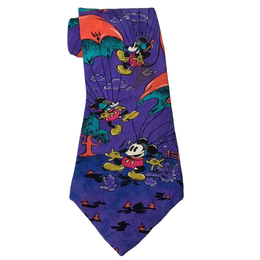 Mickey Mouse Parachuting  - 100% Silk Tie - Made in Italy